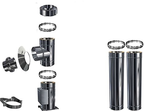 Edelstahlschornstein Schornstein DW 150 Höhe 3,2 m Doppelwandig Komplett Set - 330 mm 1m Wanddurchführung