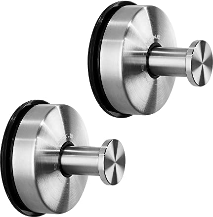 JOMOLA 2PCS Bathroom Towel Hook Suction Cup Holder Utility Shower Hooks Hanger Towel Storage Kitchen Utensil Tea Towel Holder Stainless Steel Vacuum Suction Cup Hooks Brushed Finish