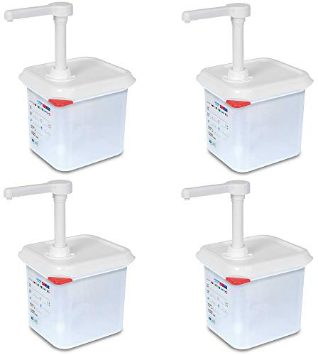 BRB Lot de 4 distributeurs à pompe pour sauces - 2,6 l - 30 ml par course - Avec couvercle hermétique - Polypropylène - Dimensions (L x l x H) : 176 x 162 x 190 mm