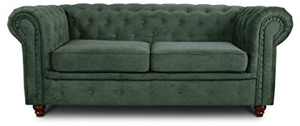 Sofa Chesterfield Asti 2-Sitzer, Couchgarnitur 2-er, Sofagarnitur, Couch mit Holzfüße, Polstersofa - Glamour Design (Grün (Capri 74))