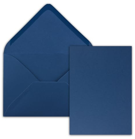 FarbenFroh by GUSTAV NEUSER 25 Stück Karte mit Umschlag Set - Einzel-Karten Din A5-14,8 x 21 cm dunkelblau mit Brief-Umschlägen Din C5-15,4 x 22 cm dunkelblau - Nassklebung