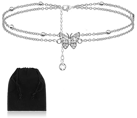 BINXWA Geschenke für Frauen Fußkettchen Für Damen, 14 K Schmetterling Fußkette damen, Sterling Silber Damen Fußkettchen