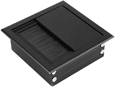 2PCs Table Desk Rectangle Aluminum Alloy Wire Cable Grommet Hole Cover, 80X80mm Brush Wall Plate Double Rectangle Wire Cable Hole Cover with Brush for Computer Desk Table(Black)