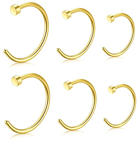 JFORYOU 6 Stück Edelstahl Nasenpiercing Gold Nase Ring Nasenring Piercing Hoop 20G 6mm 8mm 10mm