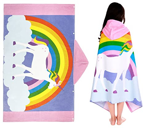 FLYISH DIRECT Toalla Infantil con Capucha, 100% Algodón Toalla de Playa de niño y niña, 127 x 76cm Toalla de Baño