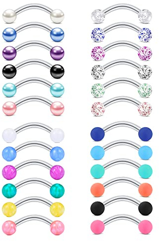 AceFun Sourcil Anneau Piercing 24 pièces Acier Chirurgical Courbe Barbell Piercing 16G daith Cartilage Tragus Helix Rook Boucles d'oreilles 8mm Bijoux de Piercing pour Femmes Hommes