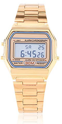 Wristwatch, 3Colors Digital Watch for Men & Women, Digital LED Back Light Electronic Stainless Steel Bracelet Strap Watch Rectangle Wristwatch, Gold