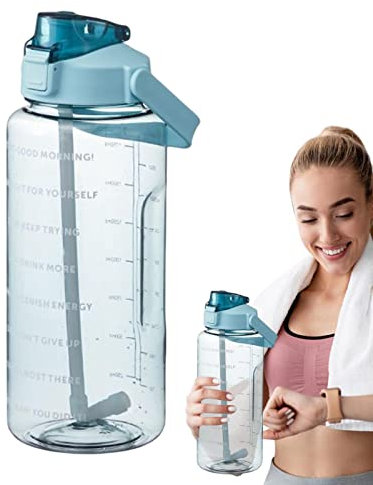 2 L Water Bottles, Fitness Drinks Bottle, Portable Large Capacity Cup, 2L Portable Drinking Bottle With Handle, Sport Water Bottles With Straw And Time Marker, Leak Proof Drinks Bottle For Outdoor