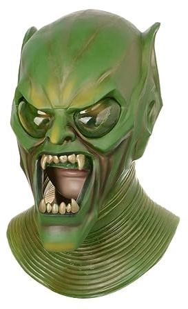 VineRy Latex Masks Horror Halloween Mask Green Goblin Cosplay Masks Full Head Latex Mask Haunted House Props Party Supplies Unisex (Black)