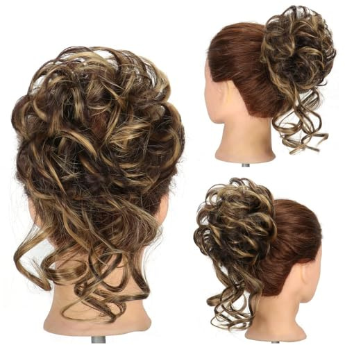 FDEETY Lockige Messy Bun Haarteil Dutt Haarverlängerung Haarknoten Haargummi Hochsteckfrisur Haarband Haarschmuck Natürlich Aussehend