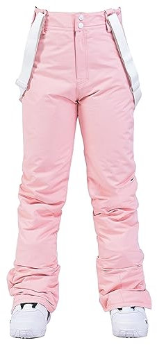 ALSOGO Damen Isolierte Schneehose Winter Warme Skihose Outdoor Snowboard Hose Lätzchen mit abnehmbarem Hosenträger, Pink, Medium