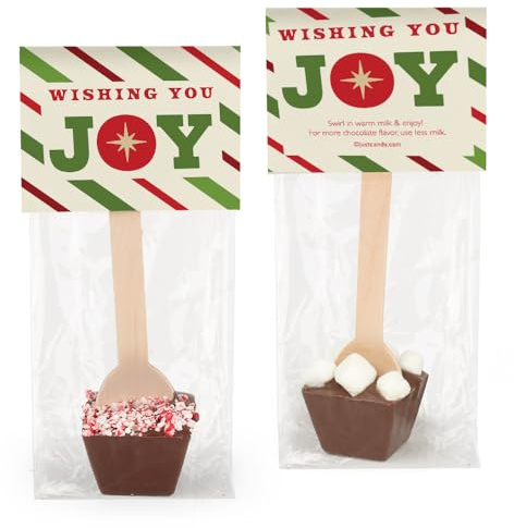 12 Pcs Christmas Hot Chocolate Spoons Gourmet Dark Chocolate Favors with Crushed Peppermint(12 Pack) - Joy Holiday Party Favors & Gifts