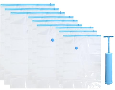 9 Pack Vacuum Storage Bags, Space Saver Bags (3Jumbo/3 Large/3 Medium) Compression Storage Bags, Vacuum Sealer Bags for Clothes Storage, Comforters and Blankets (Contains a Manual Air Pump)