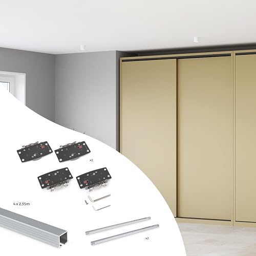 Emuca - Kit di ferramentaper Flow2 2 porte scorrevoli e armadio con chiusura soft con binari incassati 2,35 m, pannelli non inclusi, Anodizzato opaco