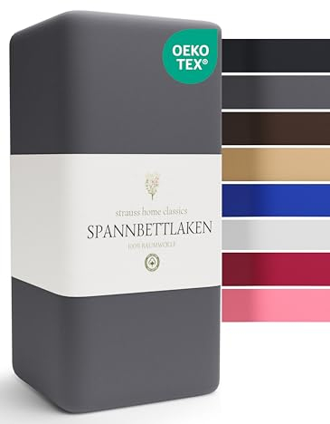 Strauss Home ® Jersey Spannbettlaken Spannbetttuch Bettlaken 100% Baumwolle 90x200-100x200 cm (Anthrazit)