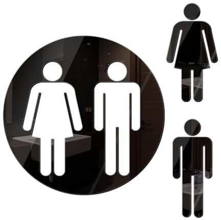 Desuibao Toilettenschild für Alle Geschlechter, zum Abziehen und Aufkleben, Acryl-Spiegel-Aufkleber, Geschlechtsneutrale Badezimmerschilder, Wanddekoration, Vinyl, Unisex-Badezimmer-Türschild, Schwarz