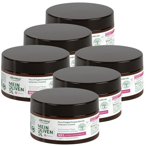 alkmene Intensiv Hautcreme mit Olivenöl für trockene Haut vegan 6x 200ml | 95% bestätigen intensiv gepflegte Haut - Feuchtigkeitscreme Körper Männer & Frauen - Feuchtigkeit Creme