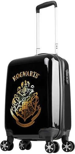 Harry Potter Koffer Trolley Kinder Reisekoffer Leicht Hogwarts Reisetrolley 4 Rollen für Kinder Teens Reise Urlaub Zubehör (S (L55cm x W35cm - 31L), Schwarz)