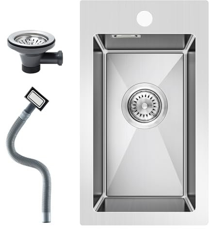 KEOKBON 28 x 50 cm Small Kitchen Sink Drop in Topmount 304 Stainless Steel Rectangular Sink 1 Hole, for 30cm Above Base Cabinet Sink, Brushed Sink and Overflow (Without Drain Pipe), 1 Bowl, Brushed