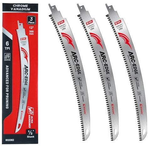 EZARC Japanese Teeth Reciprocating Saw Blades 300 mm, Arc Edge Wood Pruning Saw Blades 6TPI for Tree Trimming, Wood Cutting, 3 Pieces