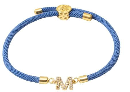 LIUYUYOUGO Freundschaftsarmband,Initialen Armband Für Frauen Und Männer Zirkonia Charm Armbänder Mit Buchstaben A Bis Z Modische Passende Paar Armbänder Handgefertigt Verstellbar Blaues Seil Fre