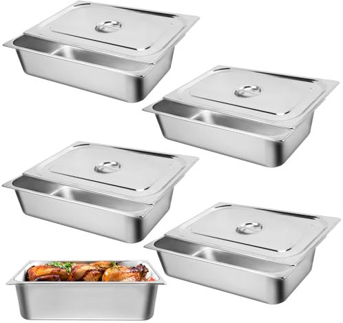 Hotel Pan, Full Size Steam Table Pan 6 Deep Stainless Steam Table Pan with Lid Full Size Food Pan 20.8 L x 13 W Anti Jam Stainless Steel Buffet Pan Commercial Stainless Steel Pan (4 Pack)