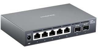 XikeStor Switch Ethernet Unmanaged 7 Porte 2.5GbE | 5x RJ45 2.5G + 2x Uplink SFP+ 10G | Switch Metallico Plug & Play Senza Ventola per NAS, PC Gaming, WiFi 6 & Reti Domestiche | Plug and Play, nessuna configurazione. Metallo senza ventola, silenzioso. Basso consumo per casa, ufficio e sorveglianza.