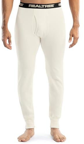 Realtree Men's Heavyweight Cotton Polyester Thermal Long Johns Underwear Bottom, Ivory, Large