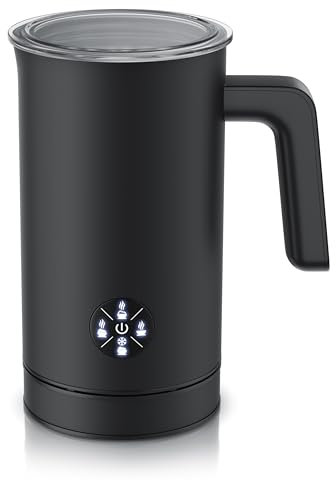 Arendo - Milchaufschäumer elektrisch 4 in 1 – Doppelwandgehäuse – 4 Programme - heiss und kalt aufschäumen – cremiger fester Schaum – 150-300 ml – Antihaftbeschichtung