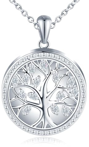 Yumilok Halskette Damen Kette Silber 925 Anhänger Baum des Lebens Halskette Mutter und Tochter Stammbaum Halskette Anhänger Medaillon zum Öffnen für Bilder