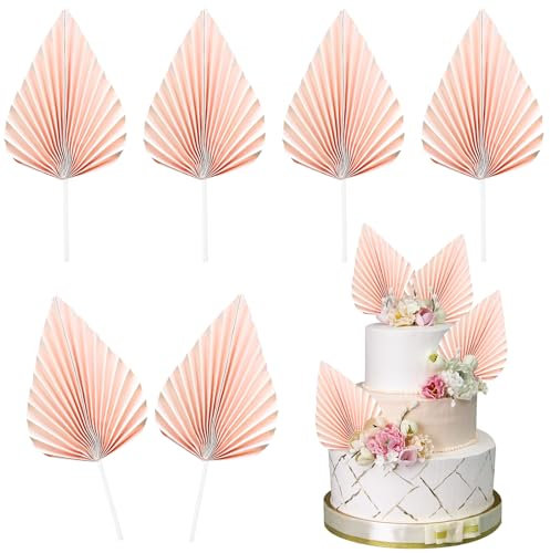 Palmier Papier 6 Pièces Topper Décoration de Gâteau pour Cupcake et Anniversaire (Rose)