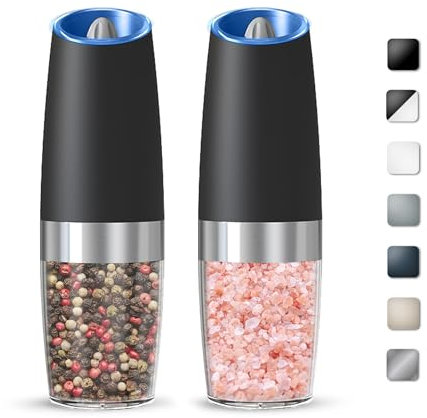 KIARYUOLL Battery Gravity Salt Pepper Grinder Set, 2 Pack (Black)