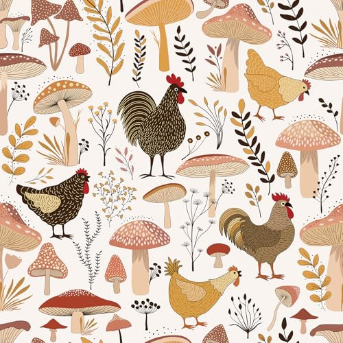 ReWallpaper Papel Tapiz Paredes Dormitorio Blanco Vinilo Adhesivo Pared Infantil Animales 44.5CMx7M Papel Autoadhesivo Estampado Hongos y Granja Impermeable Rollo Adhesivo Decorativo Pared para Baño