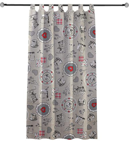 various Cortina Cocina de Estilo Taza de Café 90 x 145cm,Tela Opaca Máxima Privacidad para Comedor,50% Algodón 50% Poliester 1 Paneles