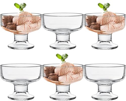 LONTOM Set di 6 bicchieri da gelato da 200 ml, ciotole da dessert in vetro trasparente, ciotole per gelato, gamberetti, piatti da portata per dessert, budino, antipasto, frappè
