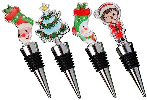Cabilock 4stücke Teiliges Weihnachts-weinflaschenverschluss- Wiederverwendbar Luftdicht Edler Metallverschluss Mit Festlichen Motiven Für Wein Bier Party Geschenkideen Für Frauen
