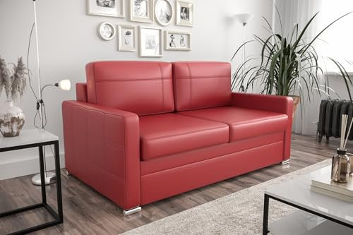 Friderik Ledersofa Avanti III – Luxus Schlafsofa aus natürlichem Madras-Leder, mit Bettkasten, Wellenfedern, T35 Schaum – 167 cm – Design Sofa für Wohnzimmer & Büro (Rot)