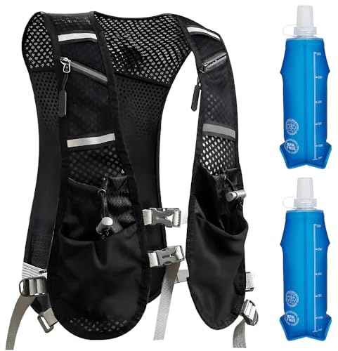 Laufweste für Damen Und Herren, Afenau Laufweste mit 2X 500ml Trinkflasche, Verstellbare Brustgurte Running Vest, Reflektierender Laufrucksack, Trinkrucksack für Laufen, Radfahren, Marathons