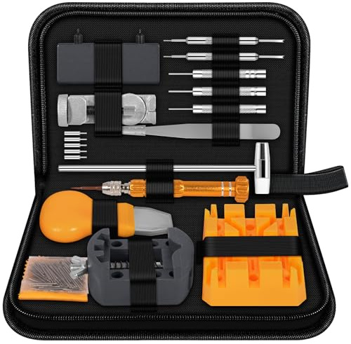 Cirulli Kit Outil Montre Remplacement Batterie, Raccourcissant Chaîne, Reparation Montre, Ouvrant Arriere Boitier, Tournevis