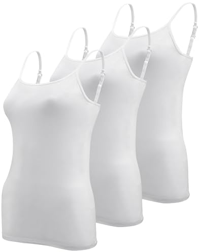 BQTQ 3 Pieces Women's Vest Tops Basic Camisoles Adjustable Spaghetti Strap Tank Top for Women Girls (White,L)
