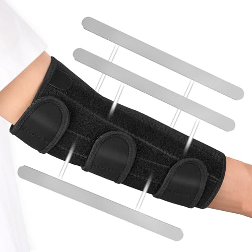 Clheatky Elbow Splint with Removable Metal Support Bars, Adjustable Neoprene Elbow Support for Tennis Elbow, Tendonitis, Pain Relief & Injury Recovery – Unisex, Fits Left & Right Arm, S