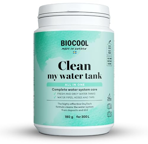 Biocool Clean My Water Tank 180g – Mehrzweck-Pulver zur Tiefenreinigung von Wassertanks & Schläuchen in Wohnwagen, Booten & Wohnmobilen – Chlorfrei, Ohne Nachspülen – Für bis zu 300L