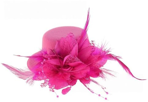 Wambere 4 mini cappelli con clip, forcine per capelli con piume e fiori, fermaglio per capelli per ragazze, per feste a tema, carnevale, Halloween, colore: rosa rosso