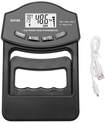Medidor de fuerza de agarre de dinamómetro, dinamómetro digital de mano de 180 kg, medidor de fuerza de agarre, pantalla LCD USB, dinamómetro de agarre de mano N/kg/Lb/oz (medidor de agarre negro)