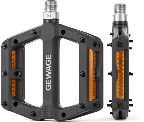Mountain Bike Pedals 9/16 Inch - Bicycle Flat Pedals with Reflectors - Lightweight Nylon Fiber Wide Platform Pedals for Mountain Bike, BMX, Road Bike Pedals (Black)