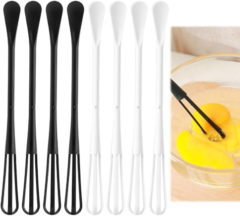 8PCS Small Whisk for Whisking Mini Whisk and Spoon Small Whisks for Drinks 2 in 1 Plastic Whis k Multifunctional Silicone Whisks for Blending Beating Ingredients Mixing Sauces(Black White)