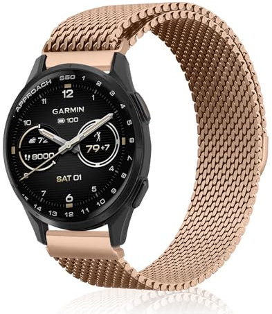 KiimLaa 20 mm metallarmband för Garmin Forerunner 570 42 mm/645/245/165, förtjockad förbättrad verkstad mesh rostfritt stål klockarmband för Garmin Approach S50 42 mm/S44/S42/Vivoactive 6 20 mm