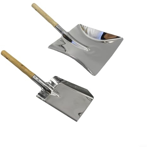 2 Pack Kohlenschaufel mit Holzgriff | Schornsteinschaufel | kaminzubehör |Ascheschaufel Kaminschaufel aus Edelstahl |16 x 8,5 cm/23 x 21,5 cm| Silber(S+L)