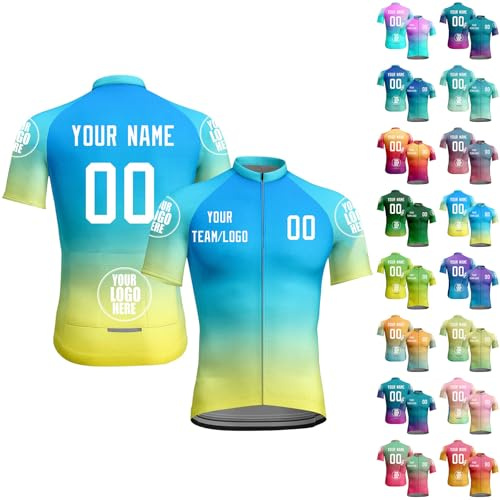 Maillot de Ciclismo Personalizado para Hombres,Maillot de Ciclismo de Manga Corta Personalizado con Nombre/número/Logotipo Personal,Camisetas de Ciclismo con Cremallera Completa y Bolsillos