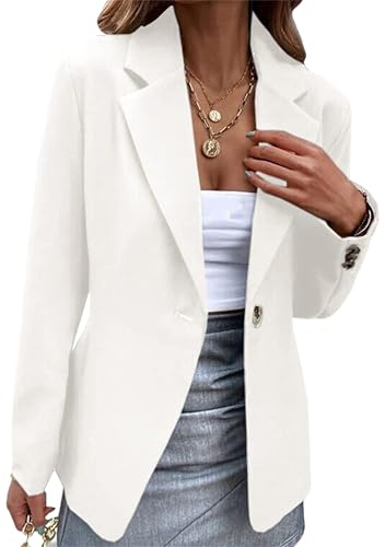 EFOFEI Donne Estate Sottile Cappotto Slim Fit Manica Lunga Blazer Ufficio Lavoro Blazer Giacca da Ufficio Leggera Bianco M